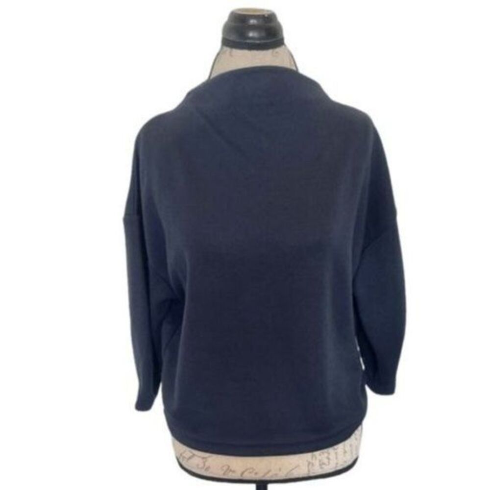 Chez toi Womens boat neck Sweater 3/4 Sleeve Crop Cozy knit Boxy Navy Blue Size